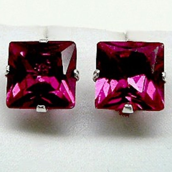 1.0 ctw Princess solitaire ruby earrings - Picture 4 of 5